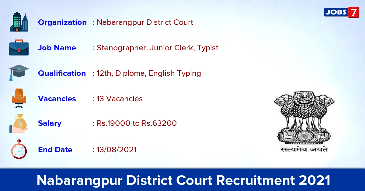 Nabarangpur District Court Recruitment 2021 - Apply Offline for 13 Stenographer Vacancies