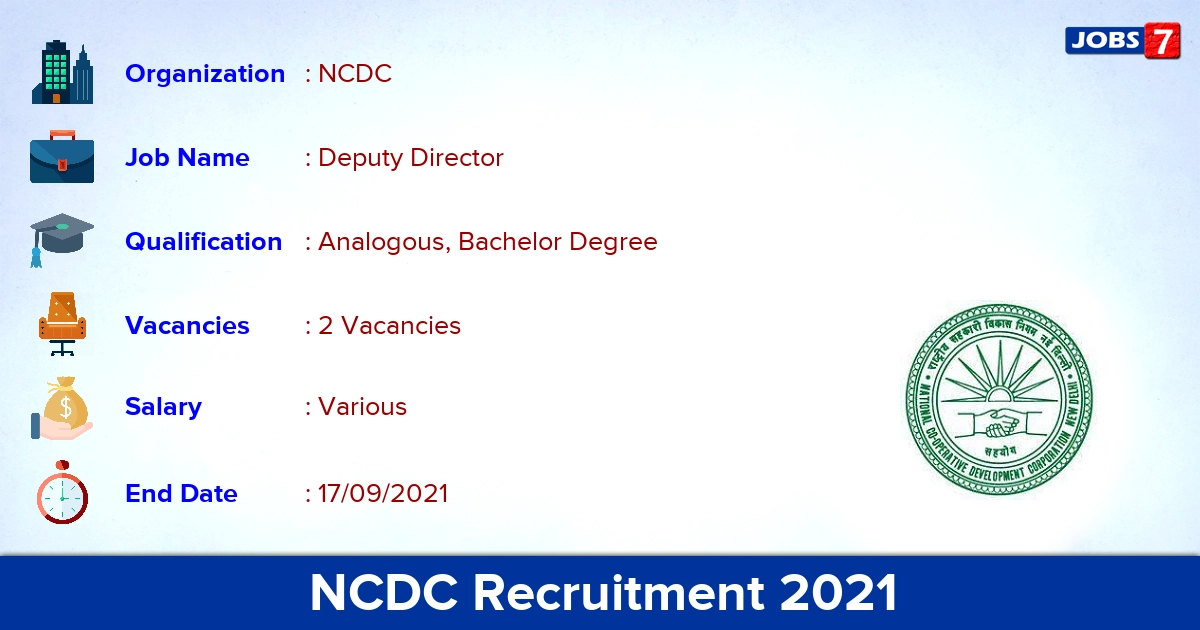 NCDC Recruitment 2021 - Apply Offline for Deputy Director Jobs