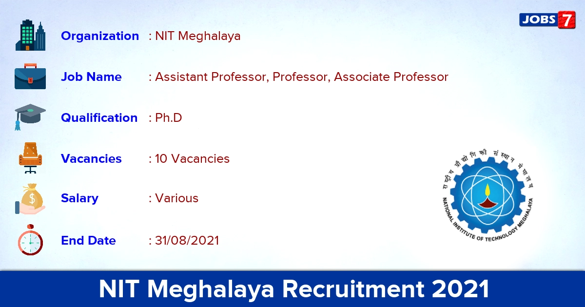 NIT Meghalaya Recruitment 2021 - Apply Online for 10 Professor Vacancies