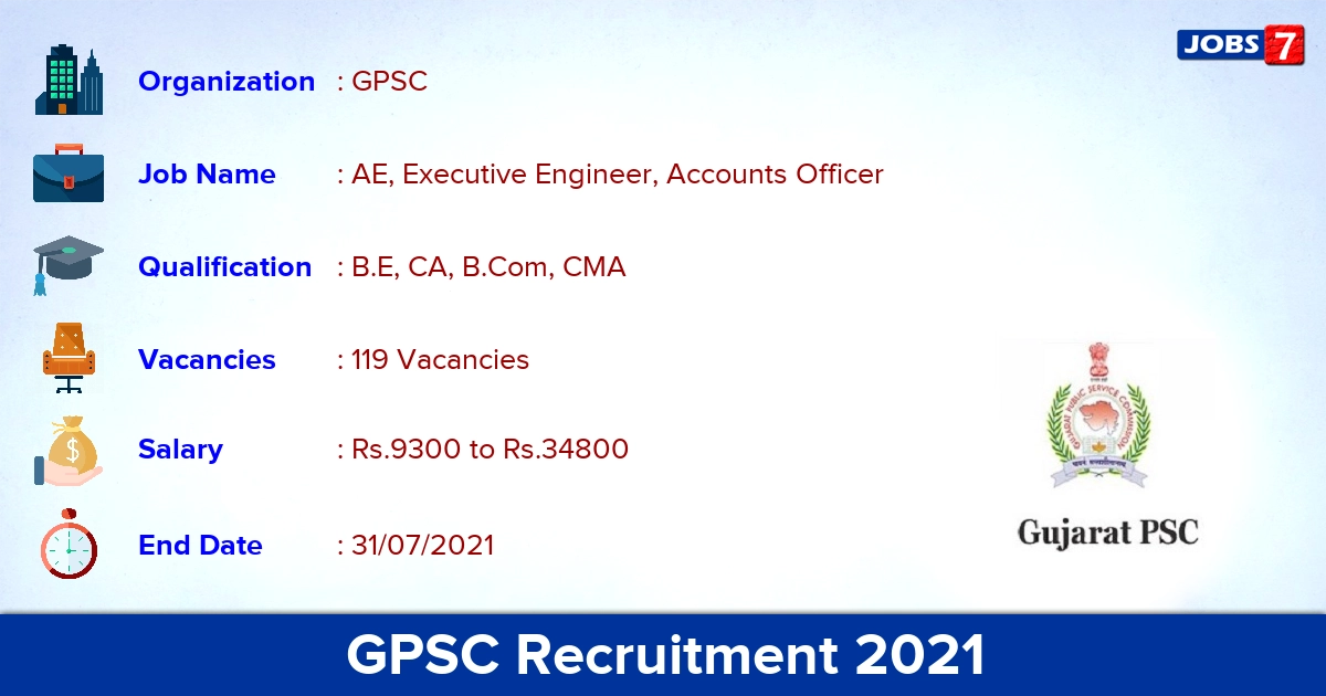GPSC Recruitment 2021 - Apply Online for 119 Accounts Officer Vacancies