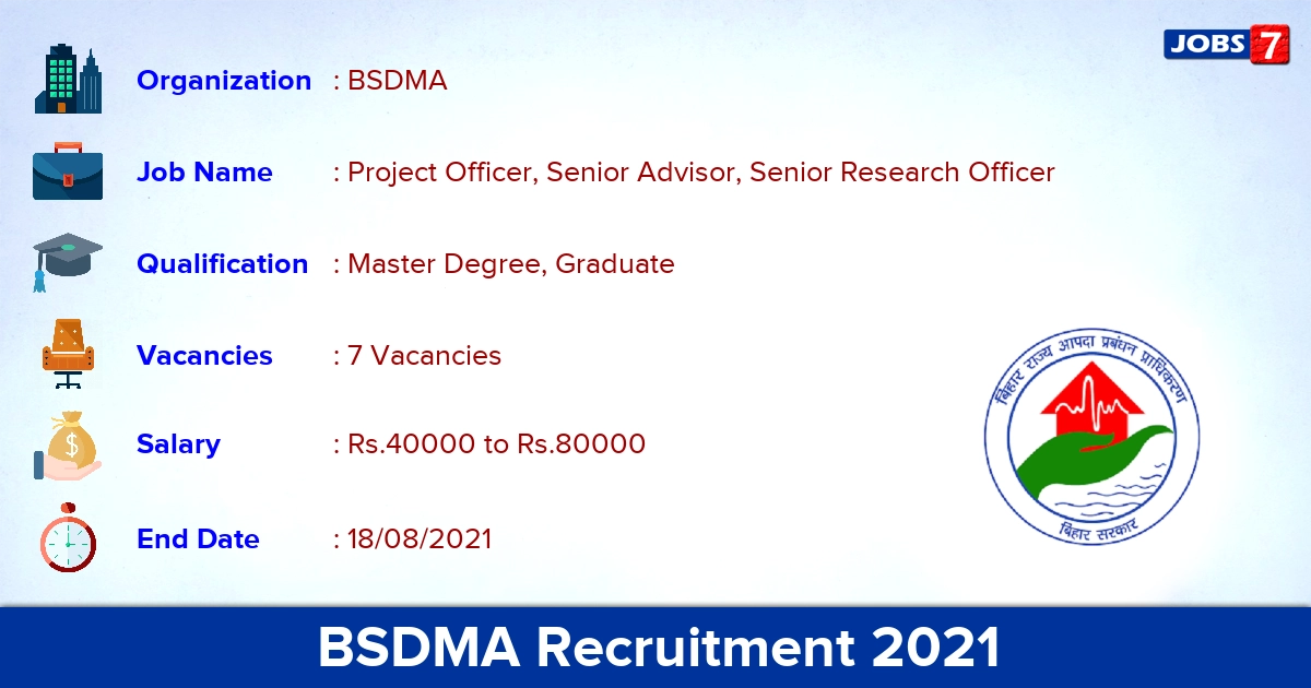 BSDMA Recruitment 2021 - Apply Offline for Senior Advisor Jobs