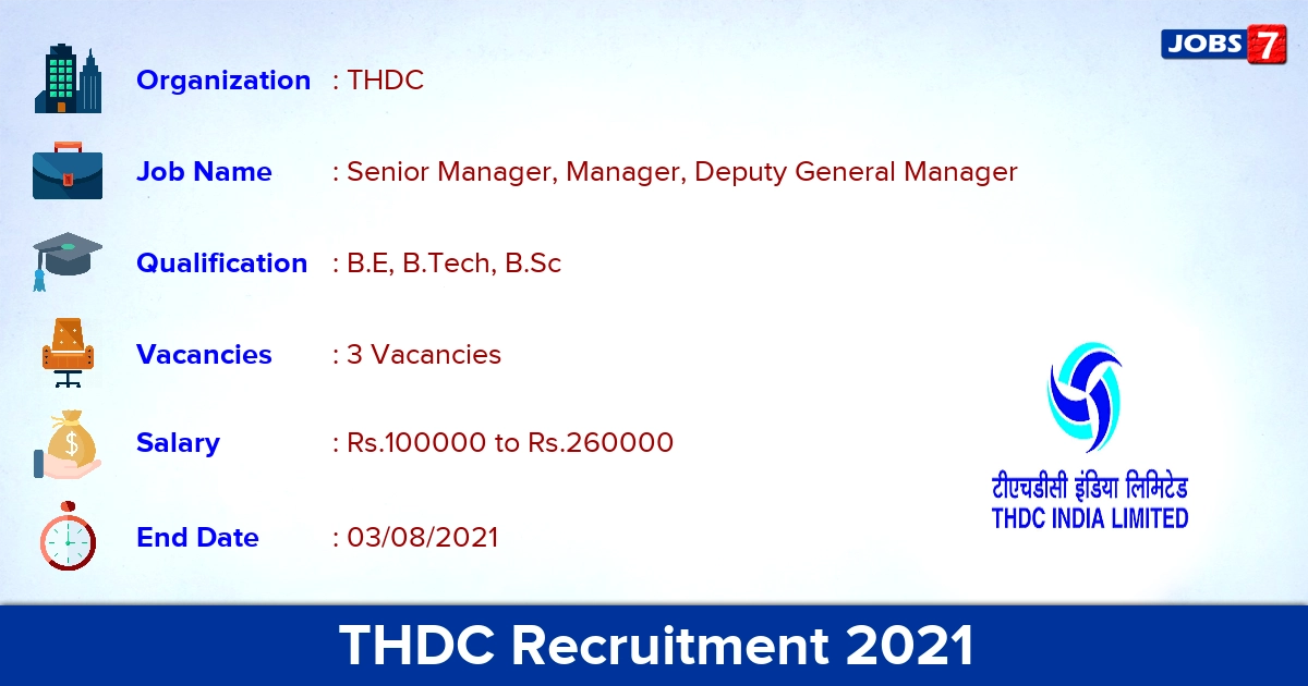 THDC Recruitment 2021 - Apply Offline for Senior Manager Jobs