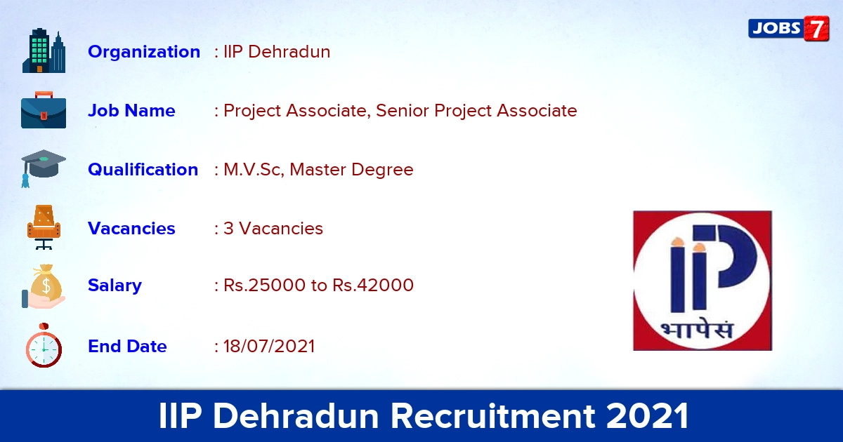IIP Dehradun Recruitment 2021 - Apply Online for Senior Project Associate Jobs