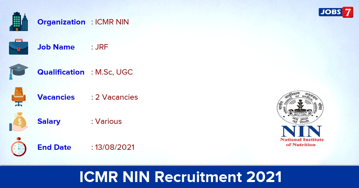 ICMR NIN Recruitment 2021 - Apply Online for JRF Jobs