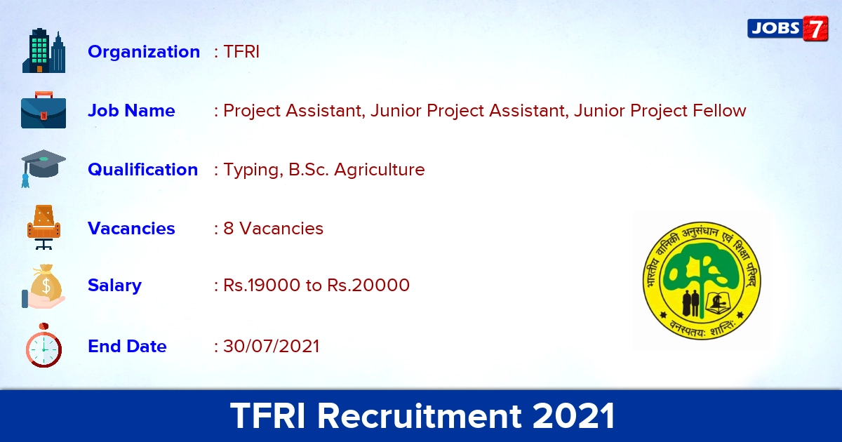 TFRI Recruitment 2021 - Apply Online for Junior Project Fellow Jobs