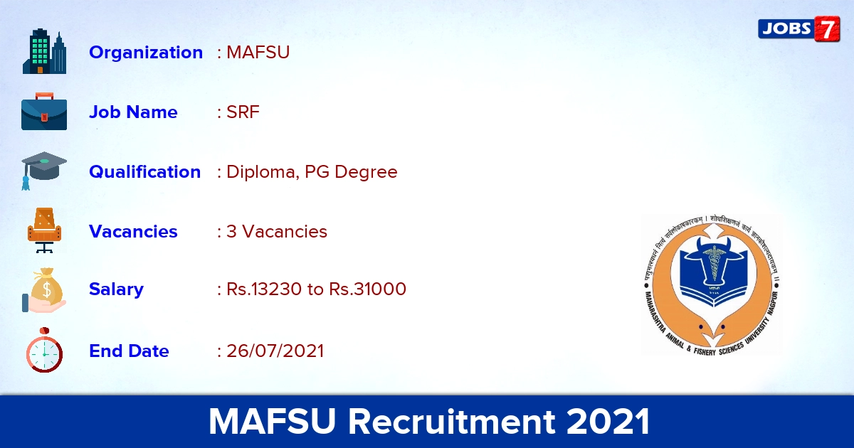 MAFSU Recruitment 2021 - Apply Offline for SRF Jobs