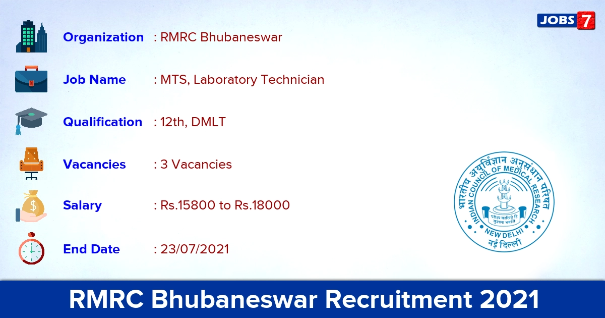 RMRC Bhubaneswar Recruitment 2021 - Apply Online for MTS, Laboratory Technician Jobs