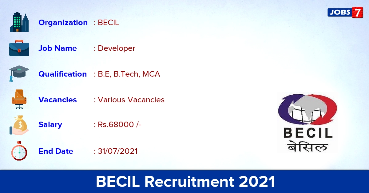 BECIL Recruitment 2021 - Apply Online for Developer Vacancies