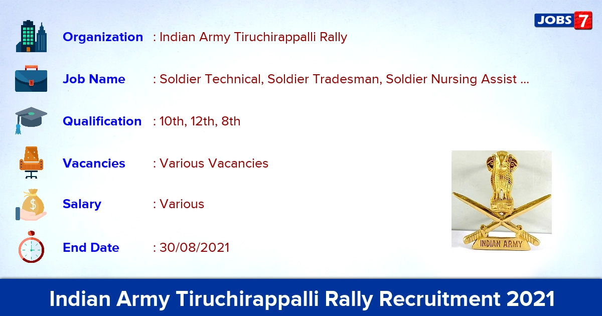 Indian Army Tiruchirappalli Recruitment 2021 - Apply Online for Soldier Nursing Assistant Vacancies