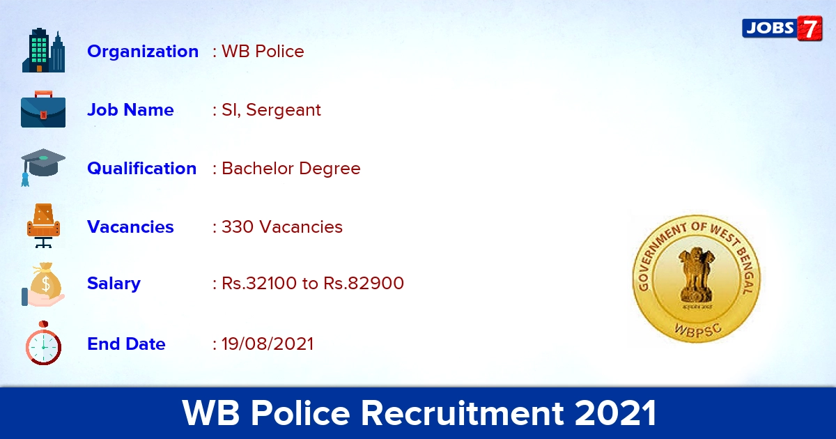 WB Police Recruitment 2021 - Apply Online for 330 SI, Sergeant Vacancies