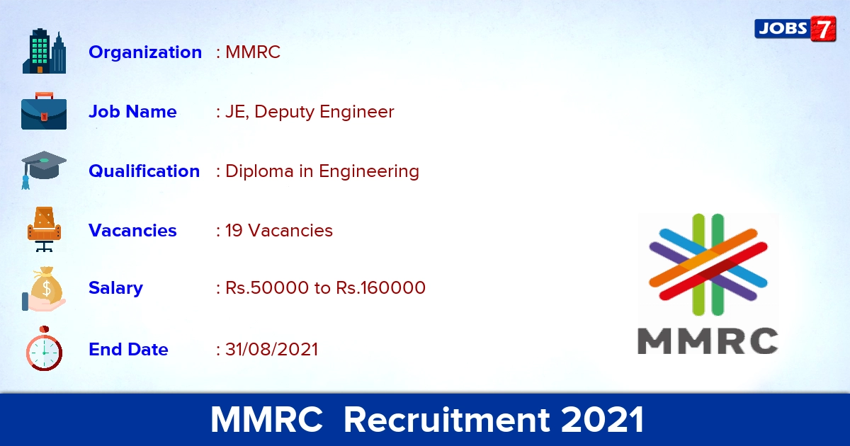 MMRC Recruitment 2021 - Apply Online for 19 JE, Deputy Engineer Vacancies