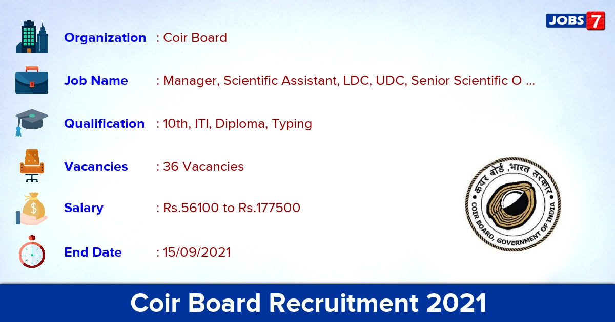 Coir Board Recruitment 2021 - Apply Online for 36 LDC, UDC Vacancies (Last Date Extended)