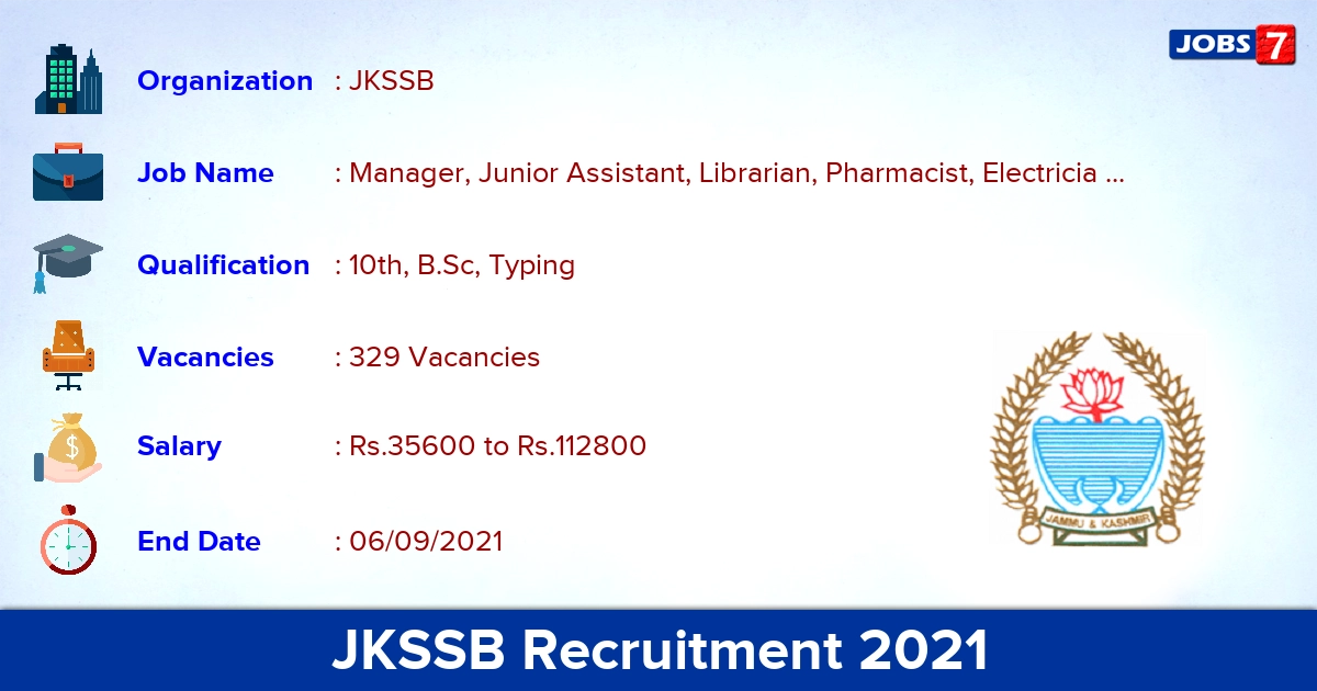 JKSSB Recruitment 2021 - Apply Online for 329 Junior Stenographer Vacancies