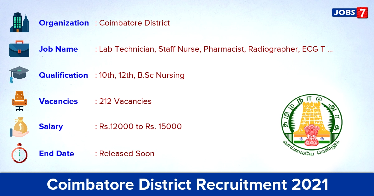 Coimbatore District Recruitment 2021 - Apply Offline for 212 Dialysis Technician Vacancies