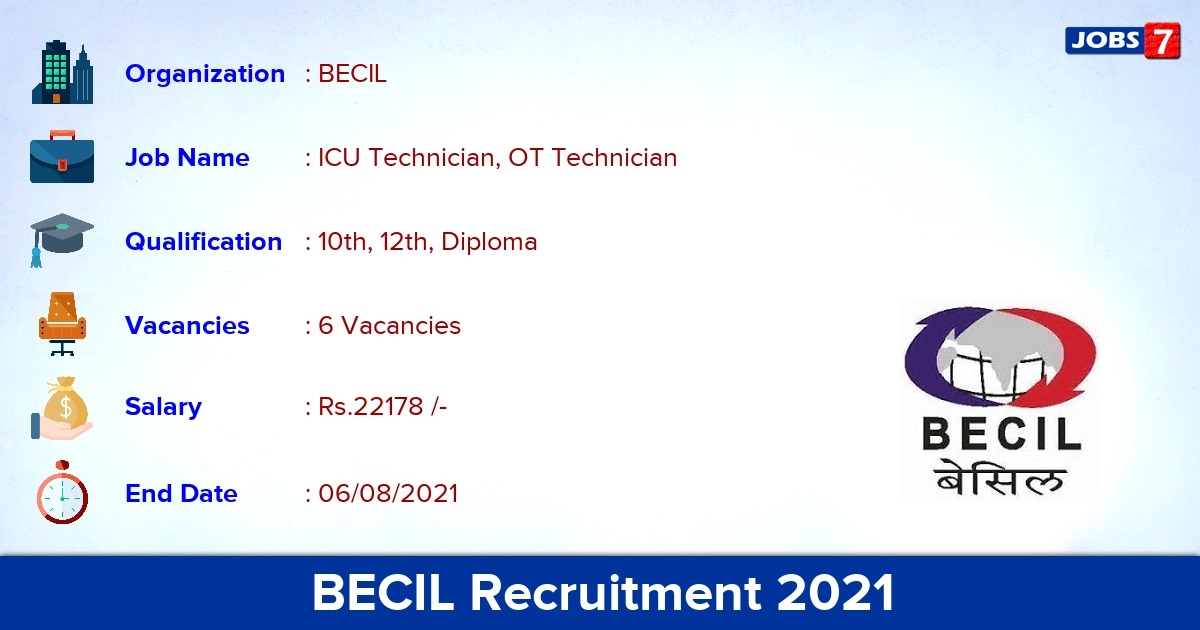 BECIL Recruitment 2021 - Apply Online for ICU Technician Jobs