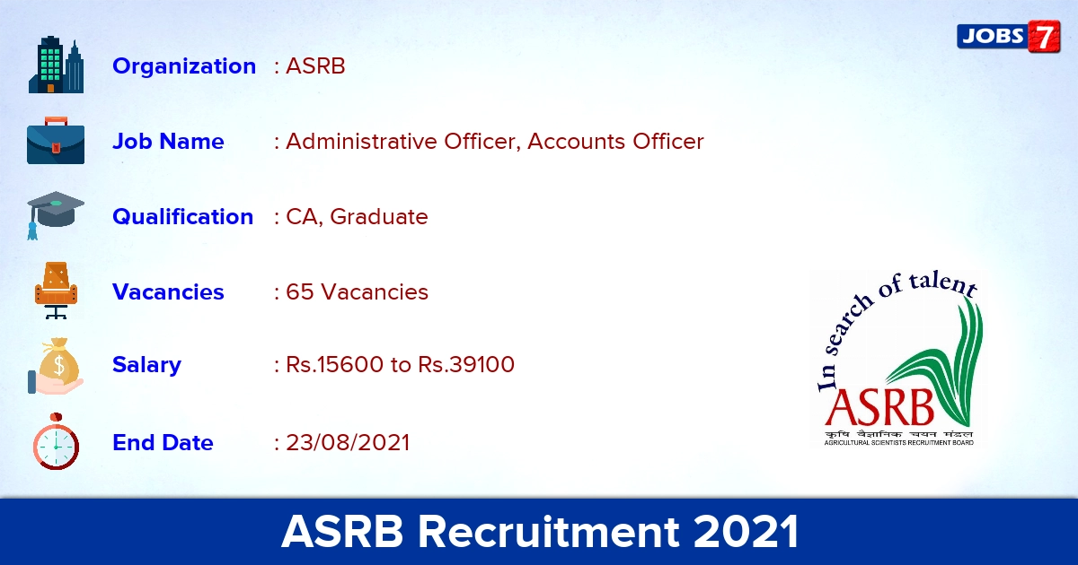 ASRB Recruitment 2021 - Apply Online for 65 Administrative Officer Vacancies