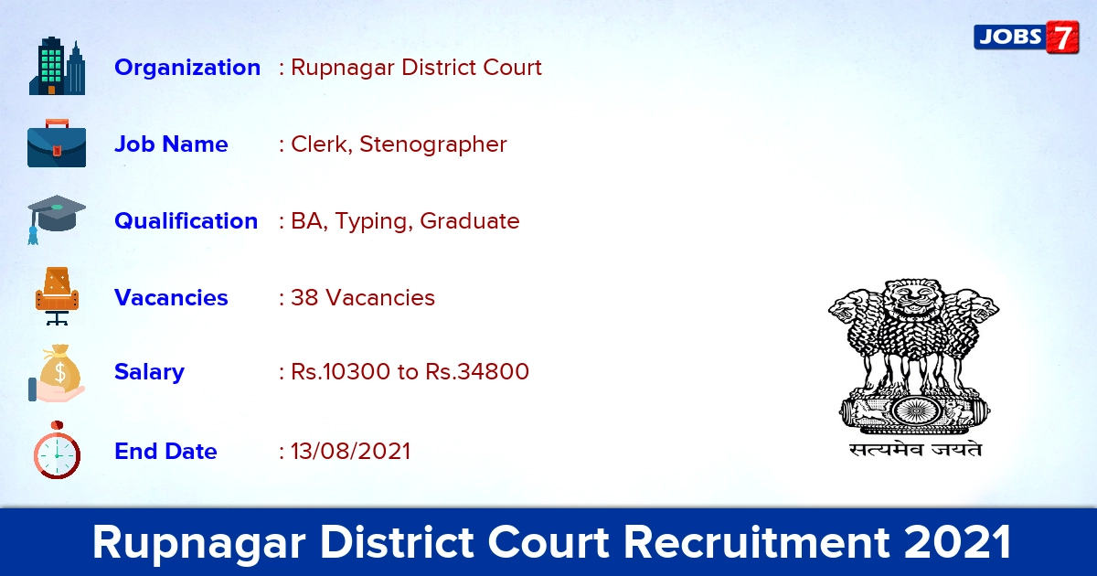 Rupnagar District Court Recruitment 2021 - Apply Offline for 38 Clerk, Stenographer Vacancies