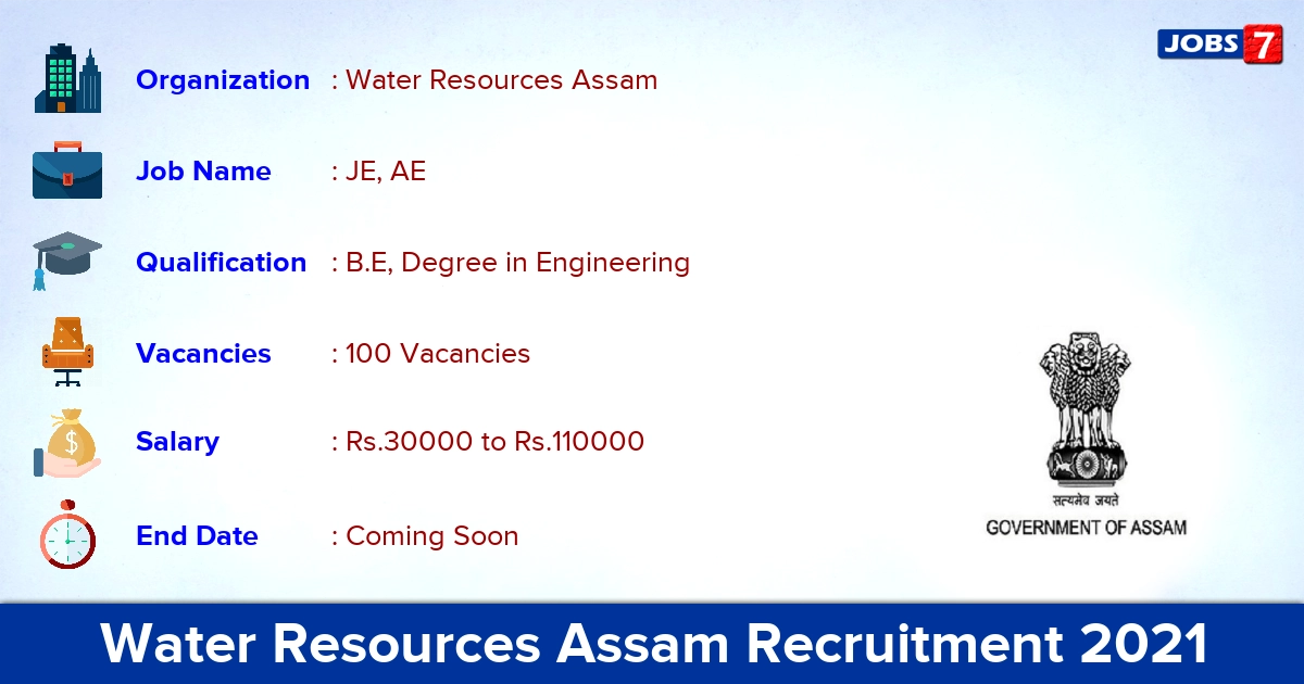 Water Resources Assam Recruitment 2021 - Apply Online for 100 JE, AE Vacancies