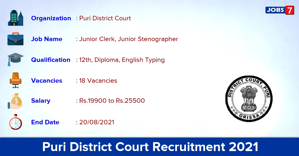 Puri District Court Recruitment 2021 - Apply Offline for 18 Junior Stenographer Vacancies