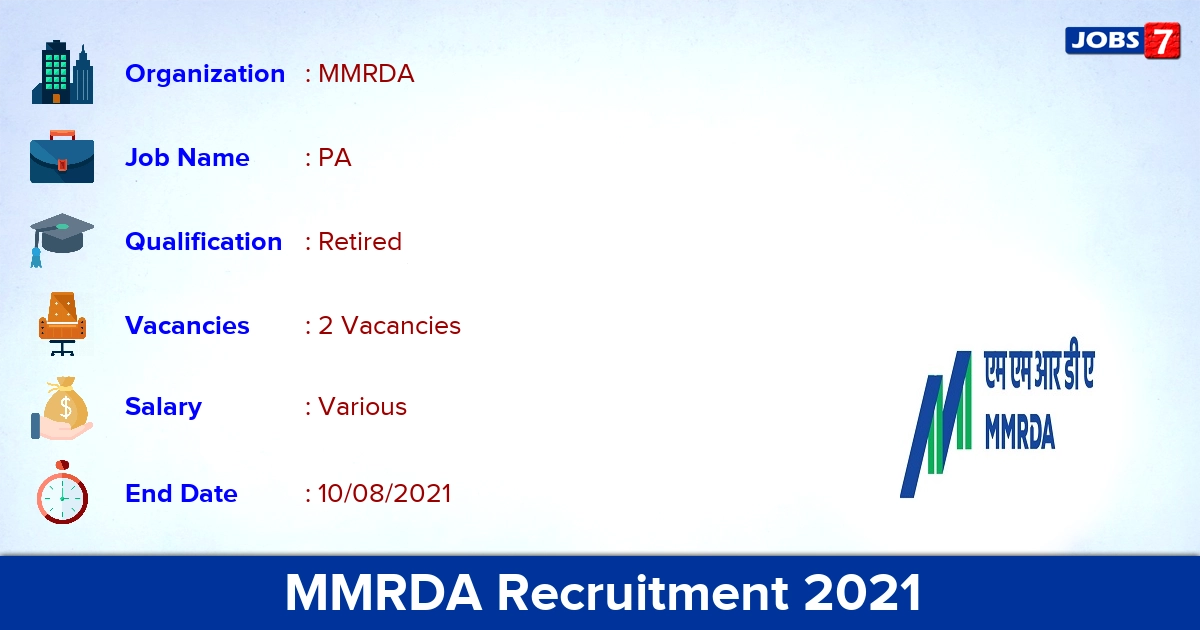 MMRDA Recruitment 2021 - Apply Online for PA Jobs