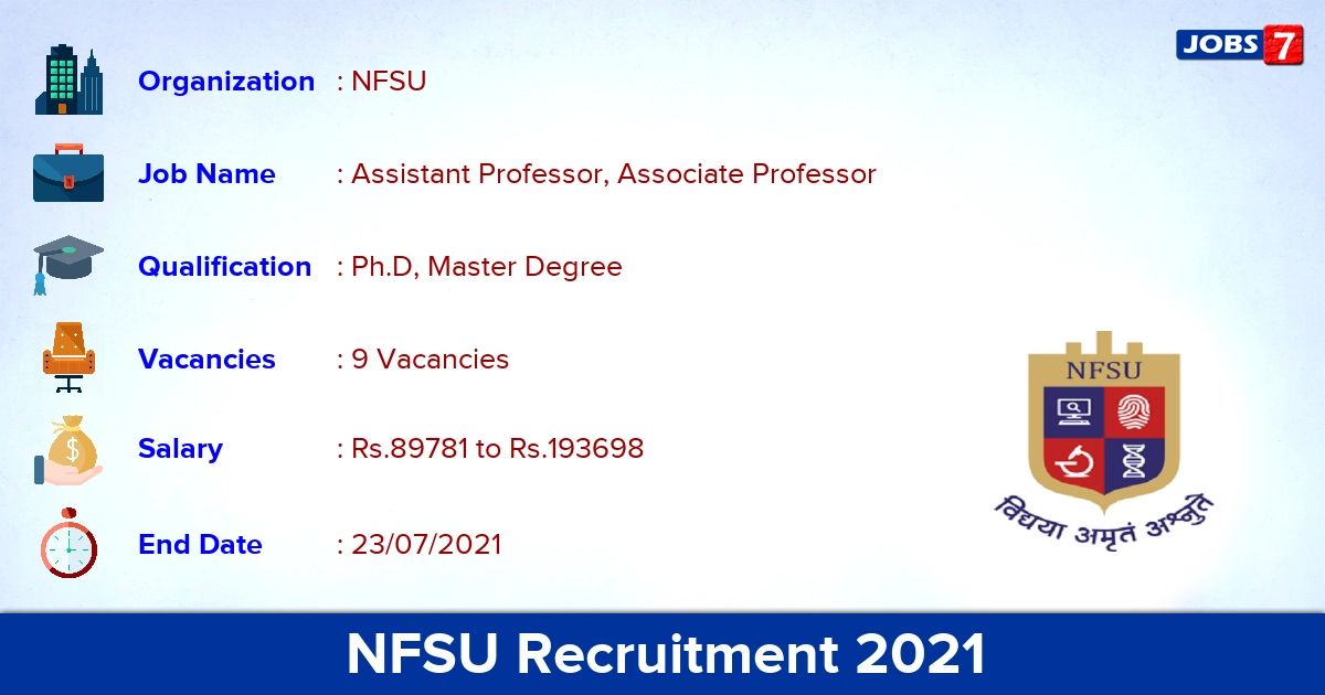NFSU Recruitment 2021 - Apply Offline for Assistant Professor Jobs