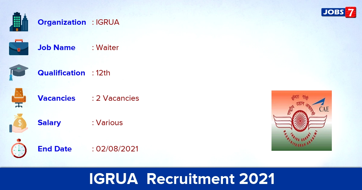 IGRUA Recruitment 2021 - Apply Online for Waiter Jobs