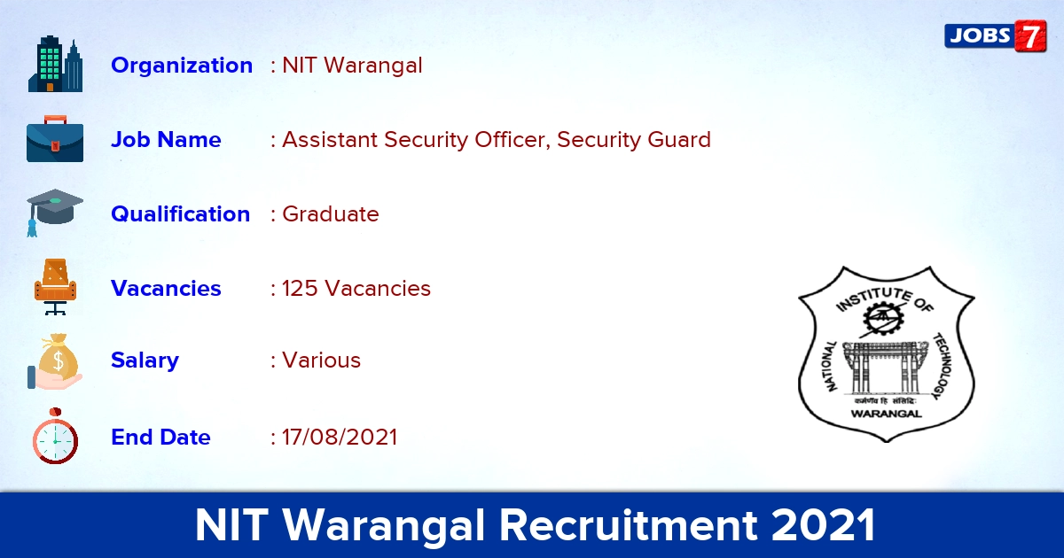 NIT Warangal Recruitment 2021 - Apply Online for 125 Security Guard Vacancies