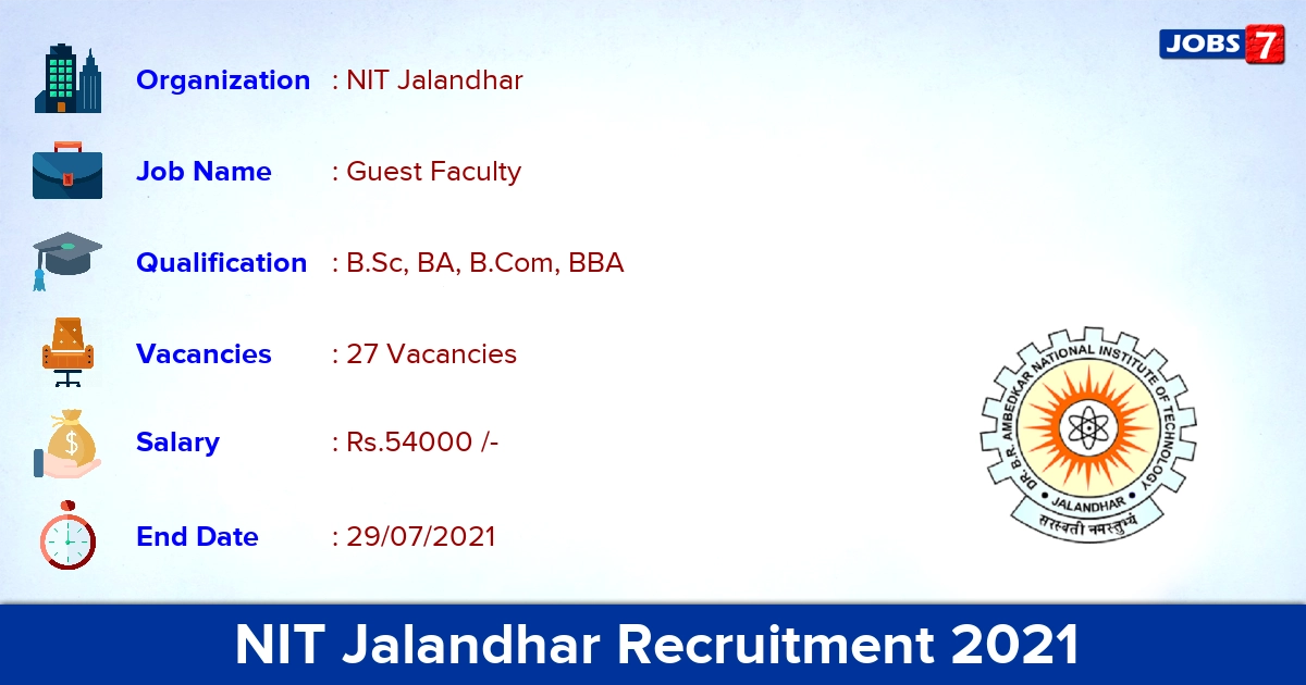 NIT Jalandhar Recruitment 2021 - Apply Online for 27 Guest Faculty Vacancies