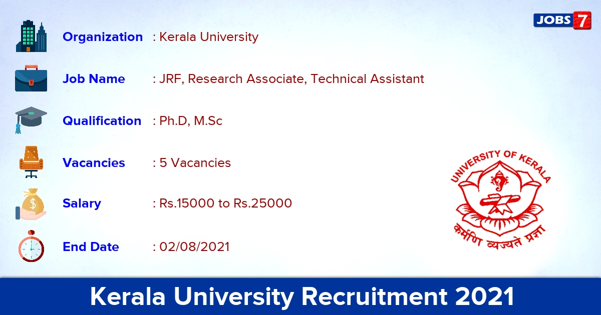 Kerala University Recruitment 2021 - Apply Offline for Technical Assistant Jobs