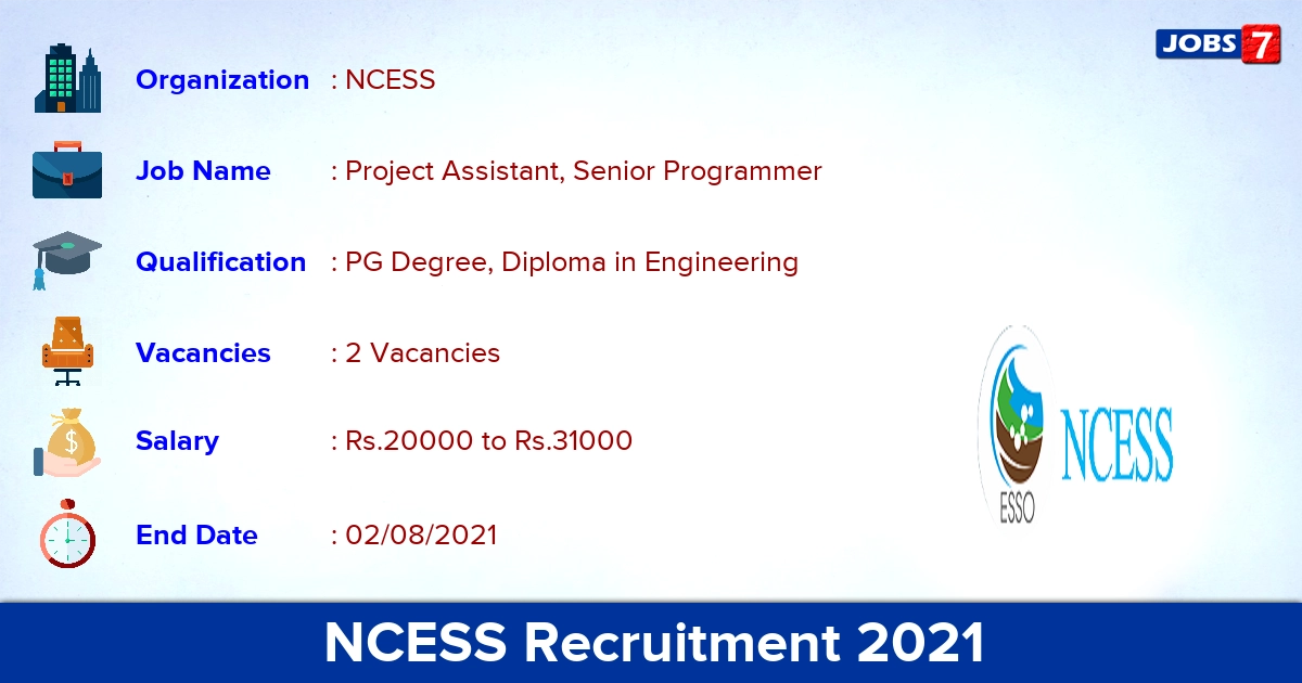NCESS Recruitment 2021 - Apply Online for Senior Programmer Jobs