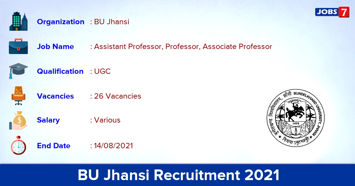 BU Jhansi Recruitment 2021 - Apply Online for 26 Professor Vacancies