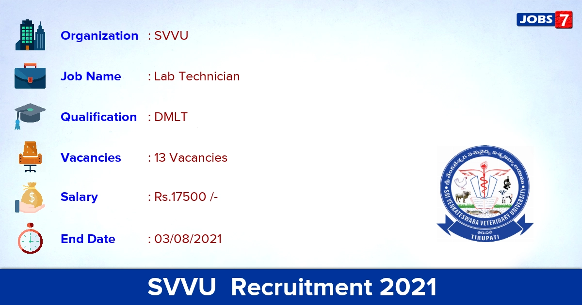 SVVU Recruitment 2021 - Apply Online for 13 Lab Technician Vacancies