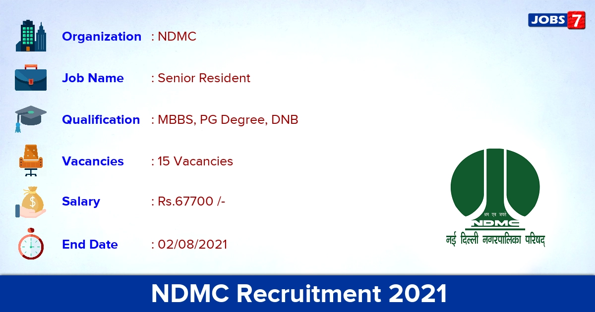 NDMC Recruitment 2021 - Apply Offline for 15 Senior Resident Vacancies