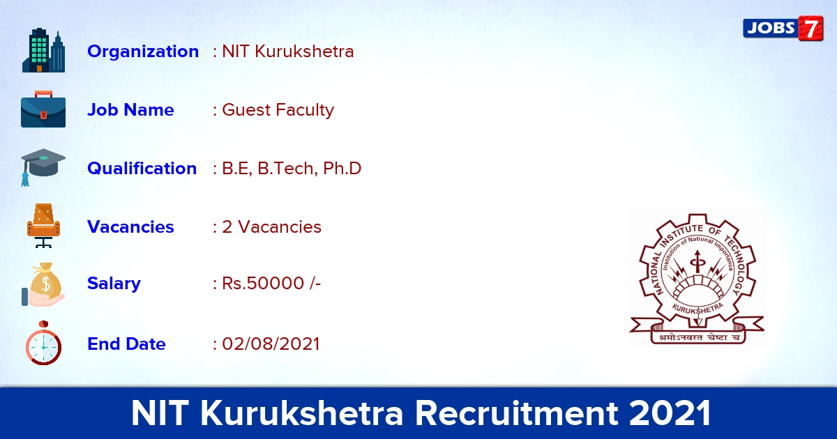 NIT Kurukshetra Recruitment 2021 - Apply Online for Guest Faculty Jobs