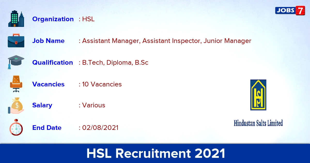 HSL Recruitment 2021 - Apply Online for 10 Junior Manager Vacancies
