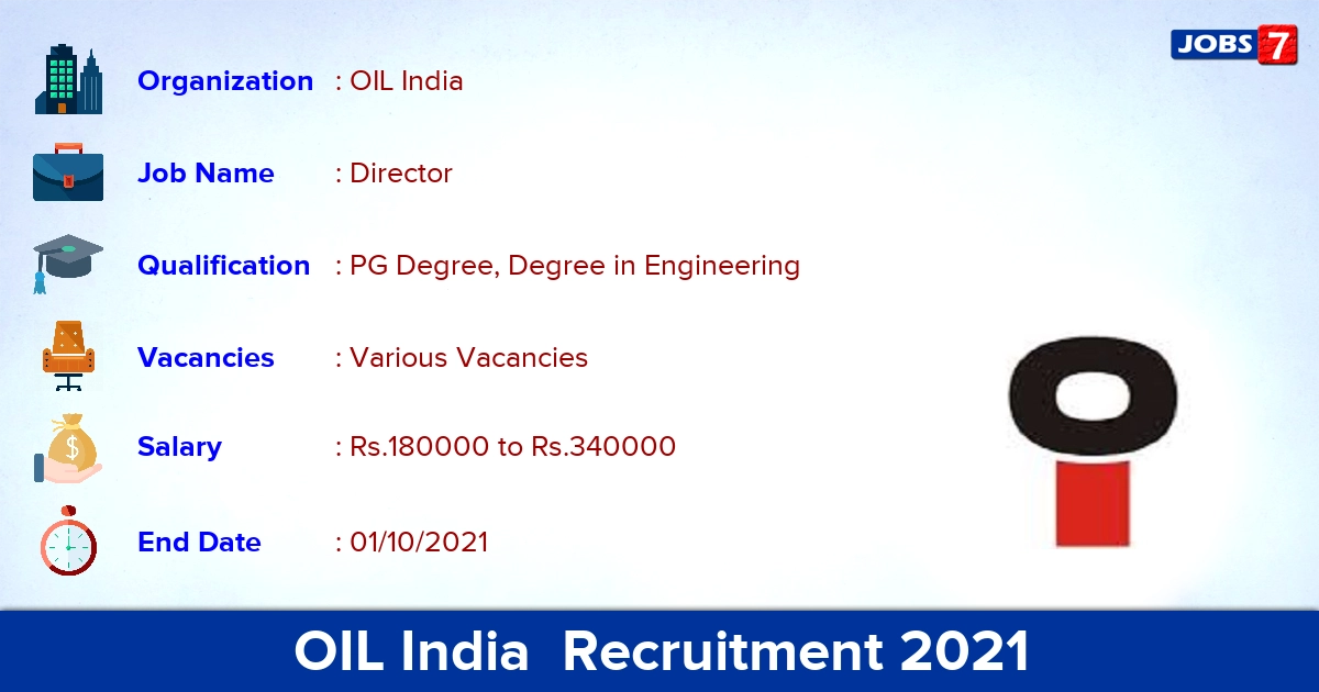 OIL India  Recruitment 2021 - Apply Online for Director Vacancies