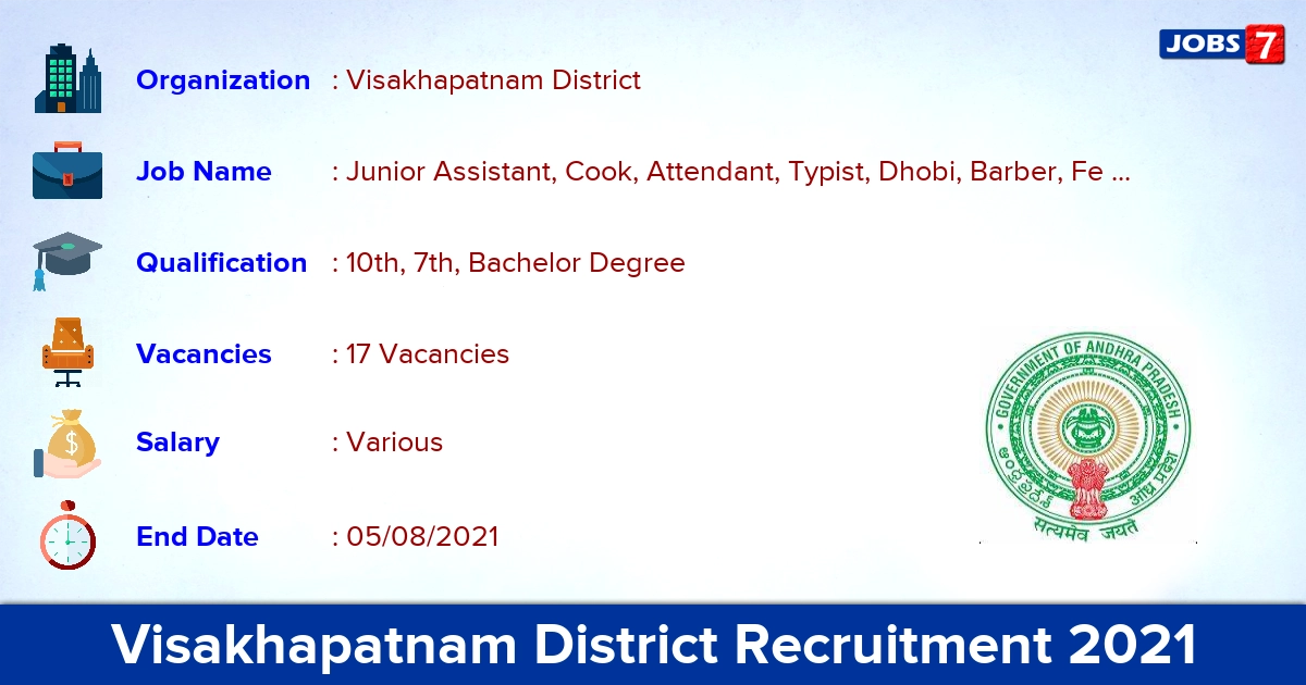 Visakhapatnam District Recruitment 2021 - Apply Online for 17 Junior Assistant, Typist Vacancies