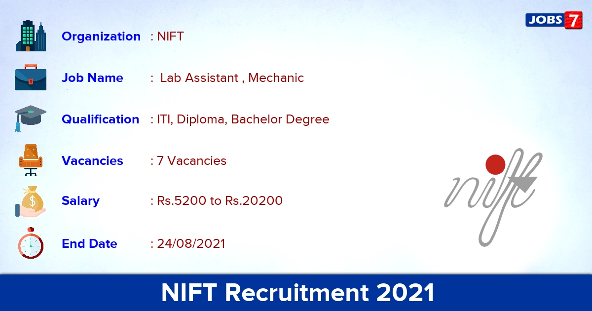 NIFT Recruitment 2021 - Apply Offline for Lab Assistant Jobs