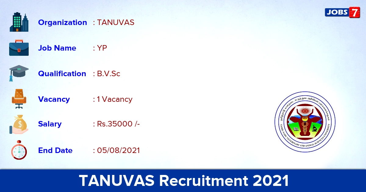 TANUVAS Recruitment 2021 - Apply Offline for YP Jobs