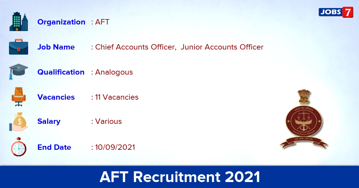 AFT Recruitment 2021 - Apply Offline for 11 Chief Accounts Officer Vacancies