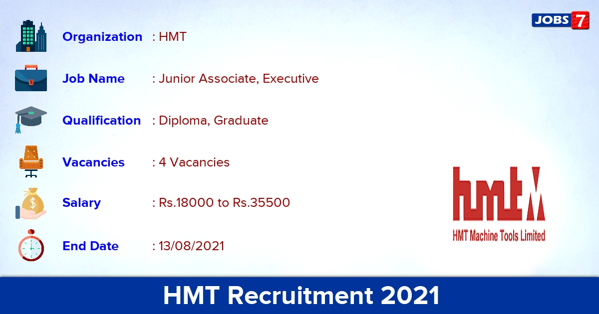 HMT Recruitment 2021 - Apply Offline for Junior Associate, Executive Jobs