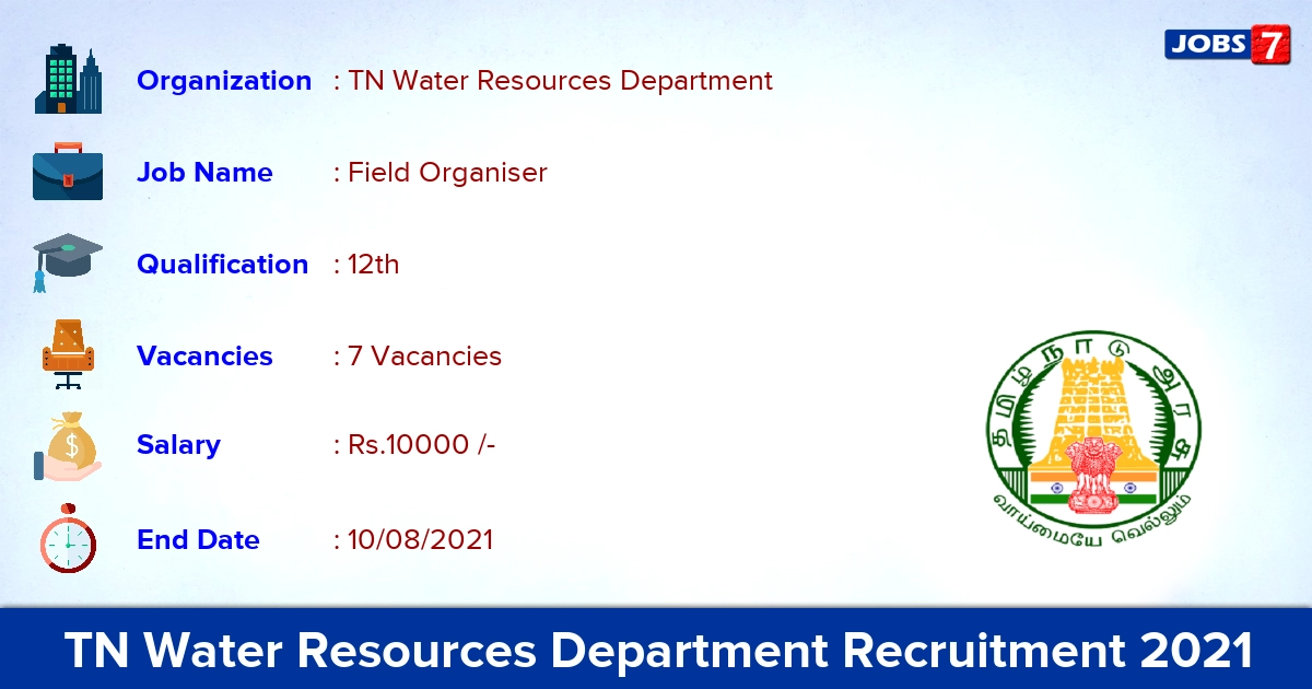 TN Water Resources Department Recruitment 2021 - Apply Offline for Field Organiser Jobs