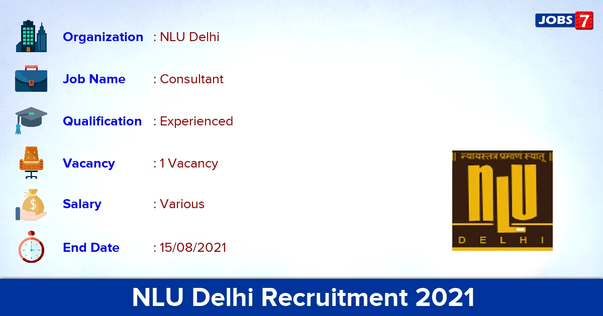 NLU Delhi Recruitment 2021 - Apply Online for Consultant Jobs