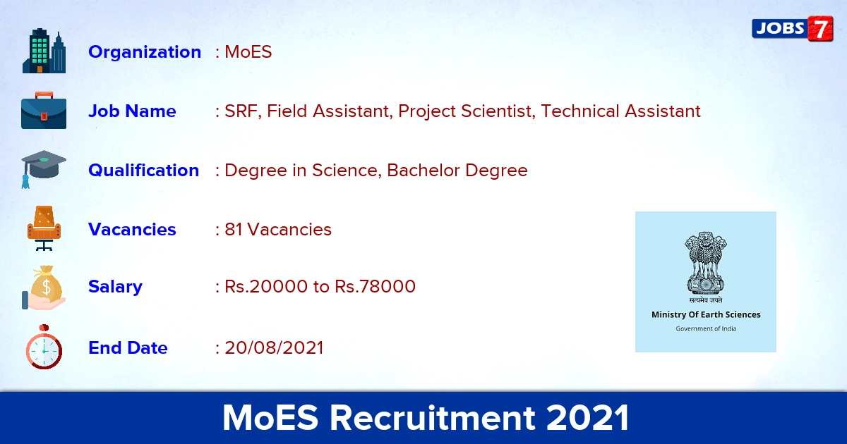 MoES Recruitment 2021 - Apply Online for 81 SRF, Technical Assistant Vacancies