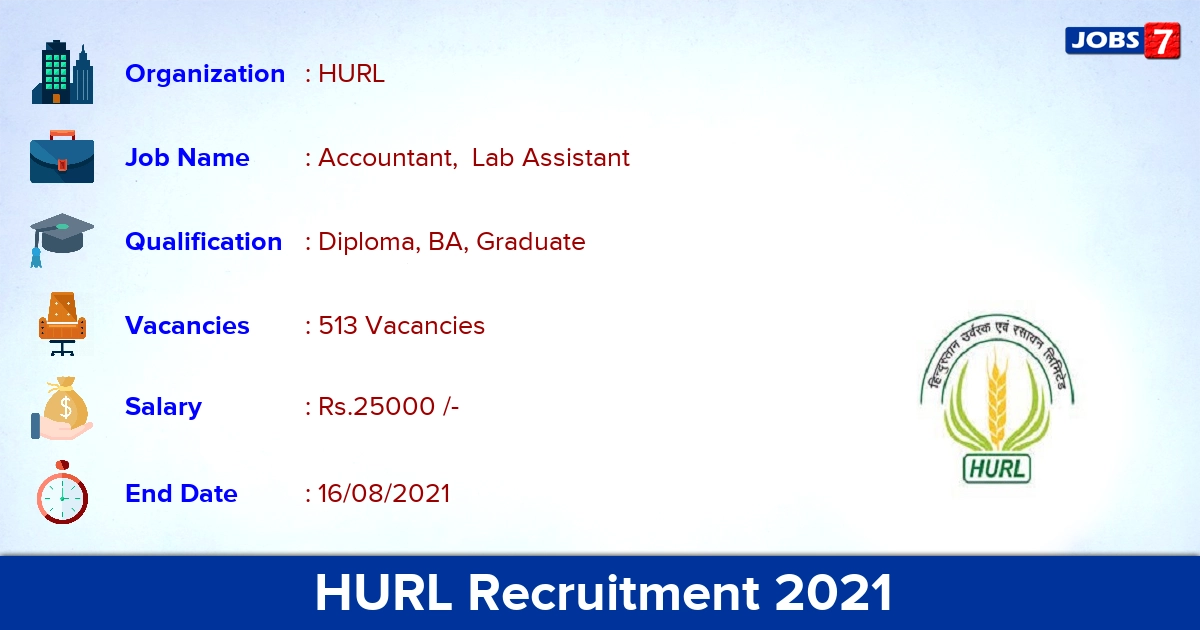 HURL Recruitment 2021 - Apply Online for 513 Accountant, Lab Assistant Vacancies