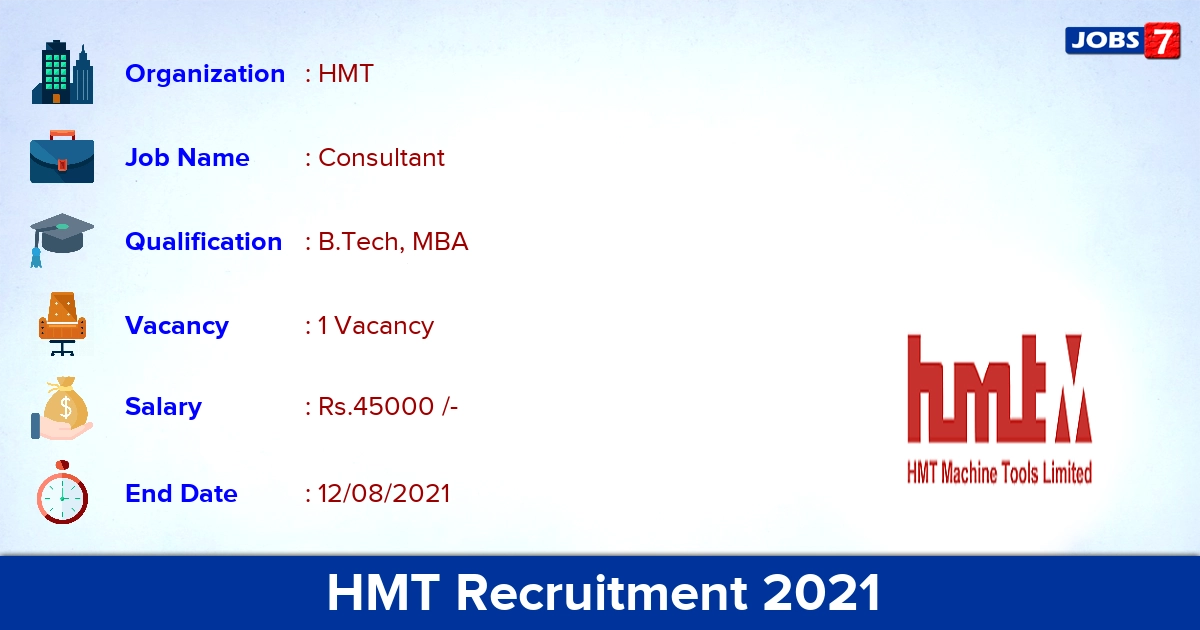 HMT Recruitment 2021 - Apply Online for Executive Consultant Jobs