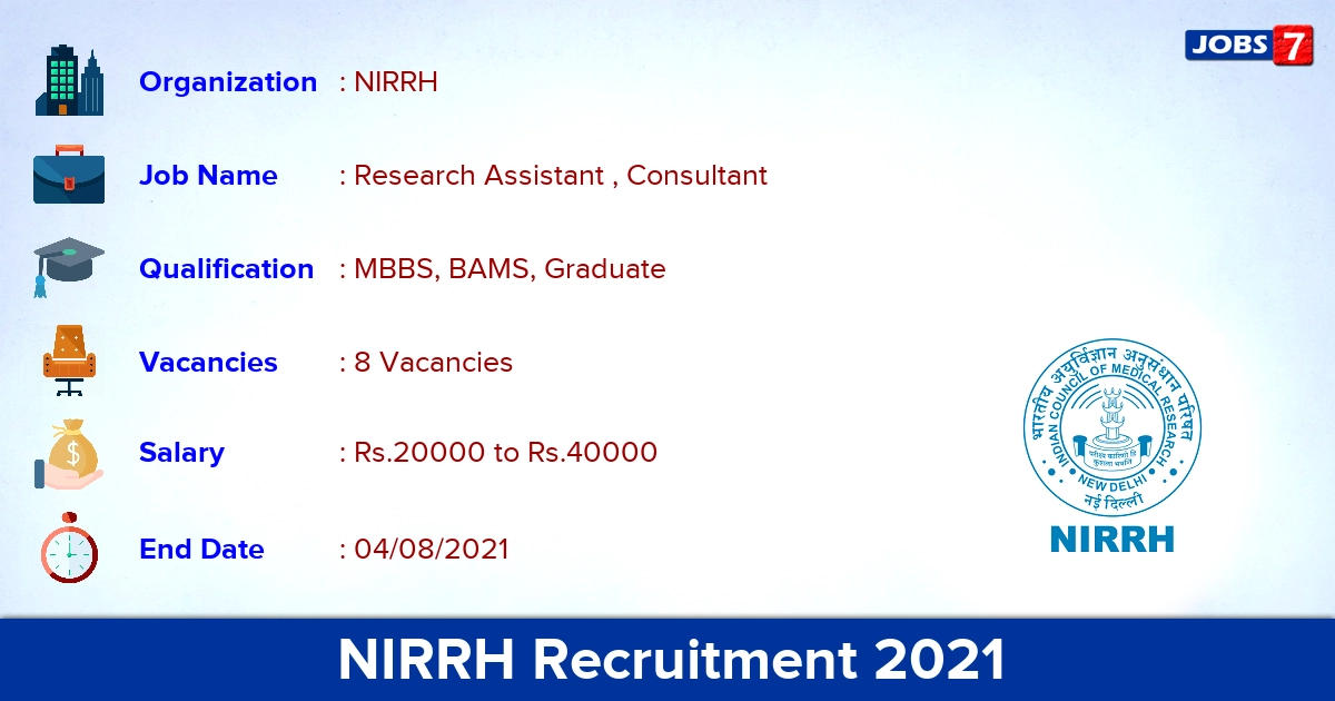 NIRRH Recruitment 2021 - Apply Online for Consultant Jobs