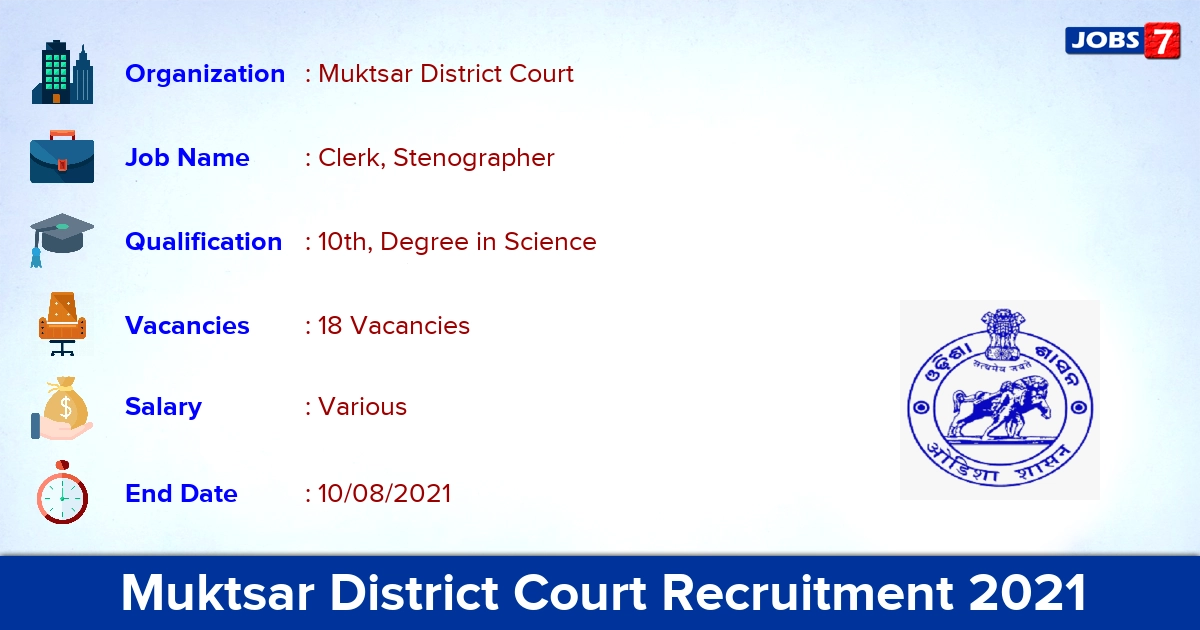 Muktsar District Court Recruitment 2021 - Apply Offline for 18 Clerk, Stenographer Vacancies