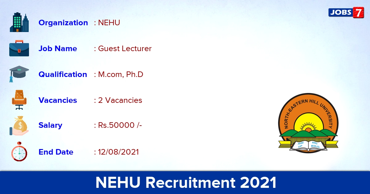 NEHU Recruitment 2021 - Apply Online for Guest Lecturer Jobs