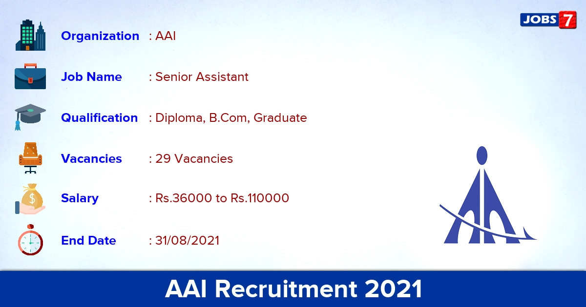 AAI Recruitment 2021 - Apply Online for 29 Senior Assistant Vacancies